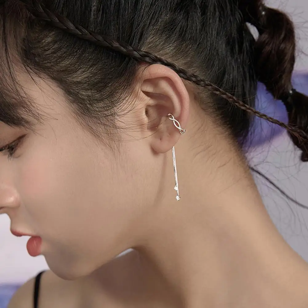 1 Adet Popüler Şık Küpe Zarif Kadın kulak klipsi Kore Tarzı Rhinestones Klip Küpe