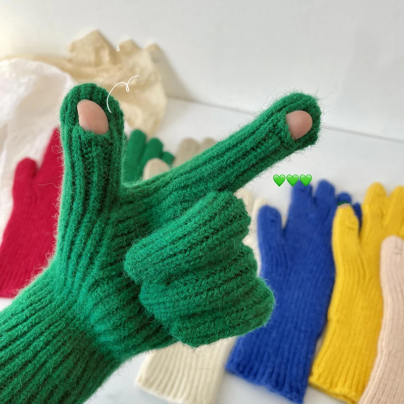 1 Pairs Kadın Erkek Örme Eldiven Büyük Boy kadın Kış dokunmatik ekran eldiveni Açık Kalınlaşmak Sıcak Örme Streç Eldiven