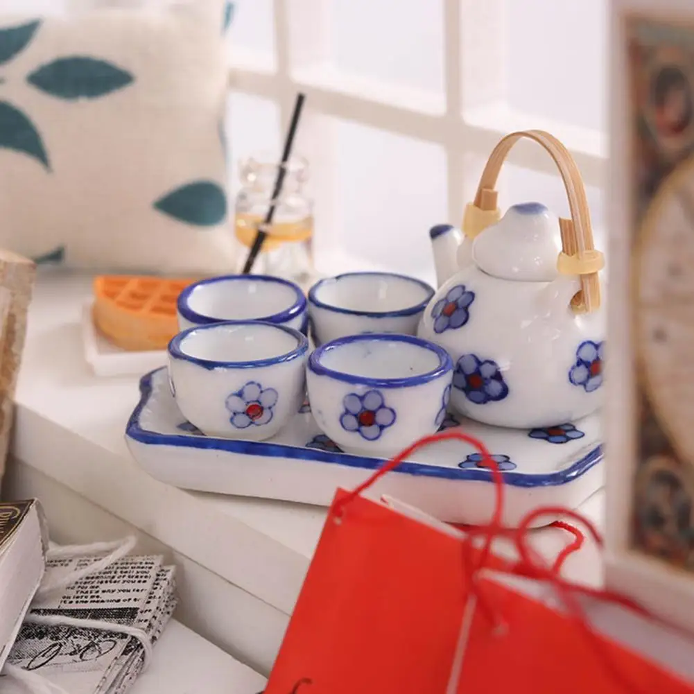 1 Takım Minyatür Çaydanlık Şık Kompakt Güzel Oturma Odası Dollhouse Drinkware Bebek Evi Demlik