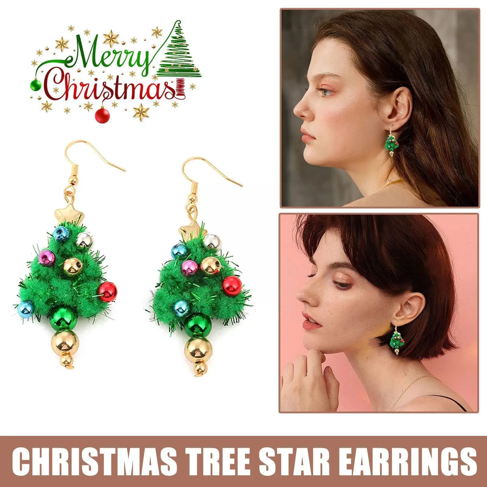 1 Çift Yeni Noel Ağacı Yıldız Küpe Damızlık Damla kadın sarkıt Paslanmaz Piercing Hediyeler Çelik Yeni Küpe Lüks Mücevher Q5F6
