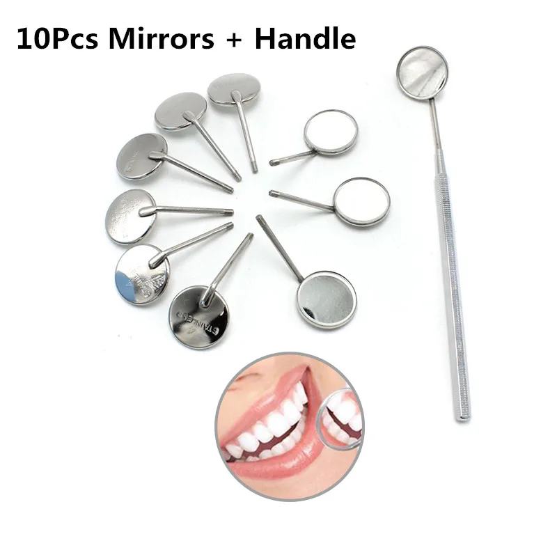 10 Adet Ayna + 1 adet Kolu Diş Ayna Paslanmaz Çelik Ağız Ayna Diş Hijyeni Kiti Enstrüman Diş Hekimi Araçları