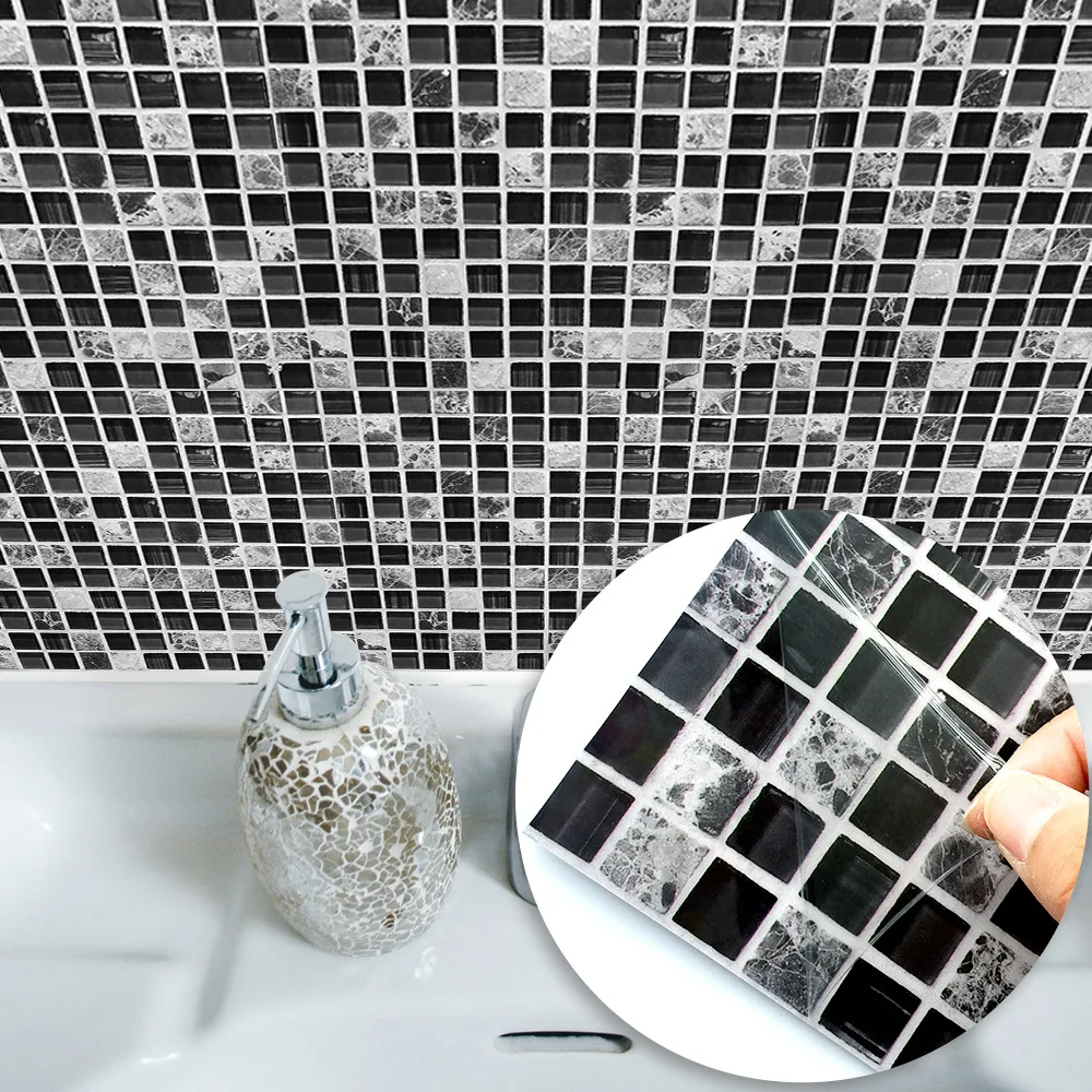 10 adet Siyah Mosac Fayans Duvar Sticker Banyo Karosu Çıkartmaları Ev Dekor Su Geçirmez Duvar Sanatı Çıkartmaları Mutfak Bel Hattı Çıkartmaları