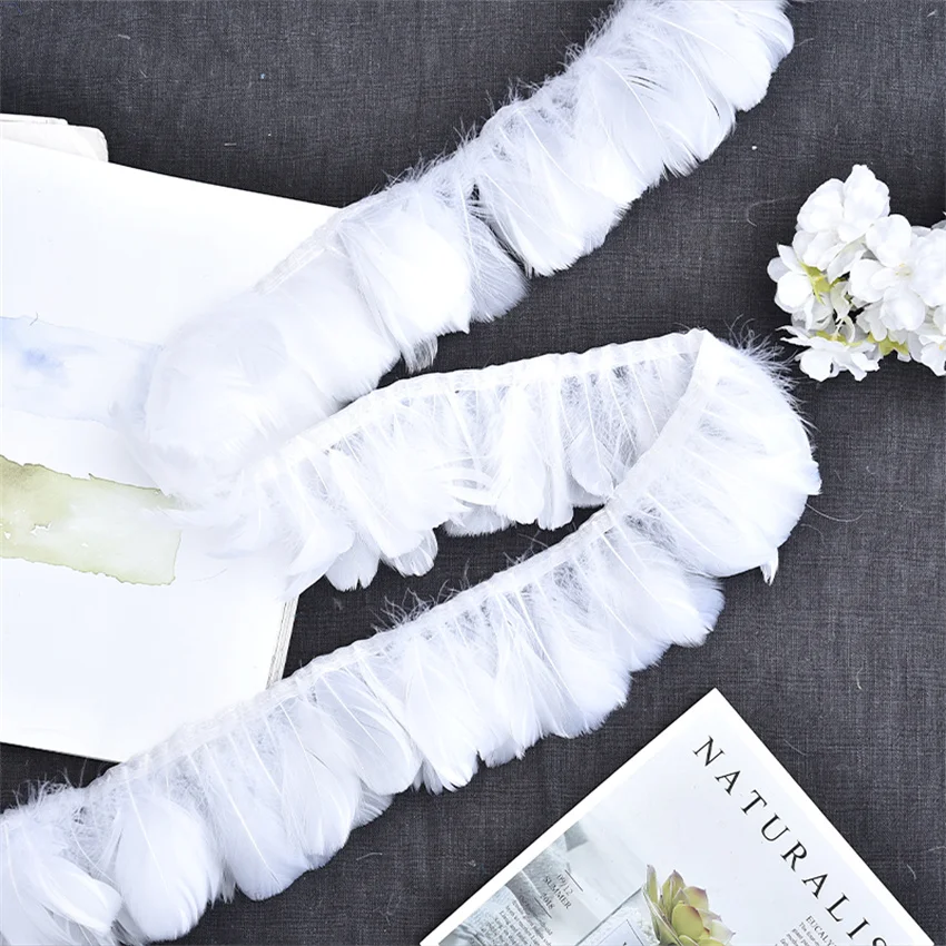 10 M Boyalı 8-10 CM Beyaz Kaz Tüyü Düzeltir Gerçek Kazlar Tüy Şerit Saçak Elbise Skrits DIY Zanaat Dikiş Malzemesi Tüyler