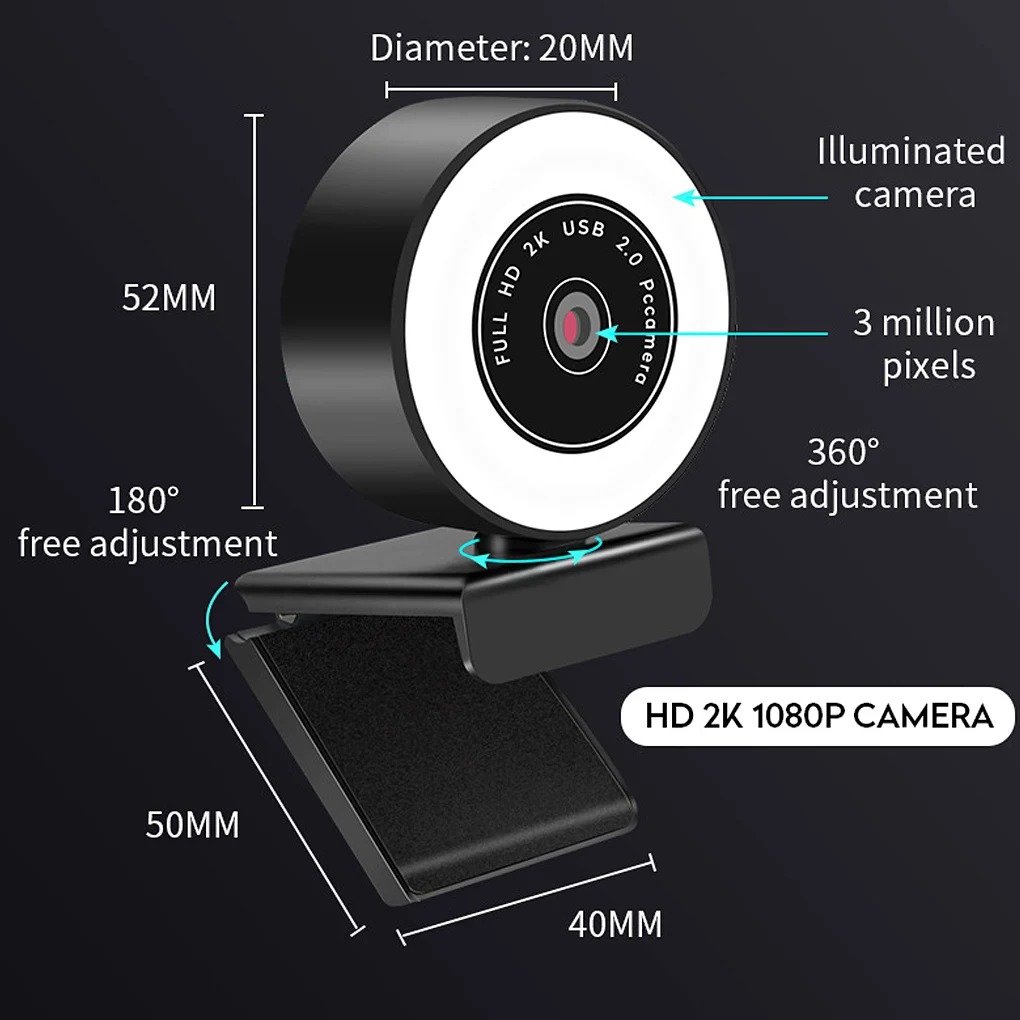 1080P Web Kamera USB LED Bilgisayar Kamera Ayarlanabilir Beyaz 5500K Video Webcam PC için Mikrofon ile Twitch Skype OBS Buhar