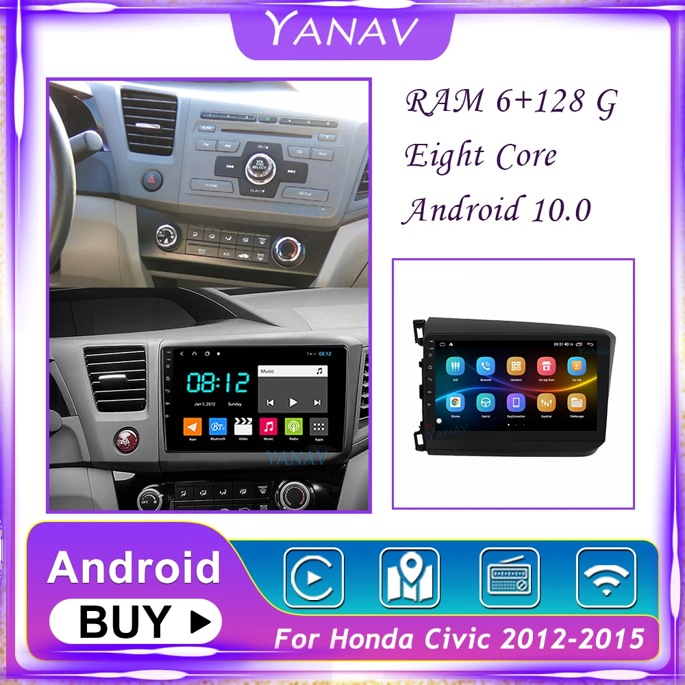 128G Araba Radyo Stereo Alıcısı GPS Navigasyon Honda Civic 2012-2015 İçin Android 2 Din Araba Video Multimedya Sistemi MP3 oyuncu