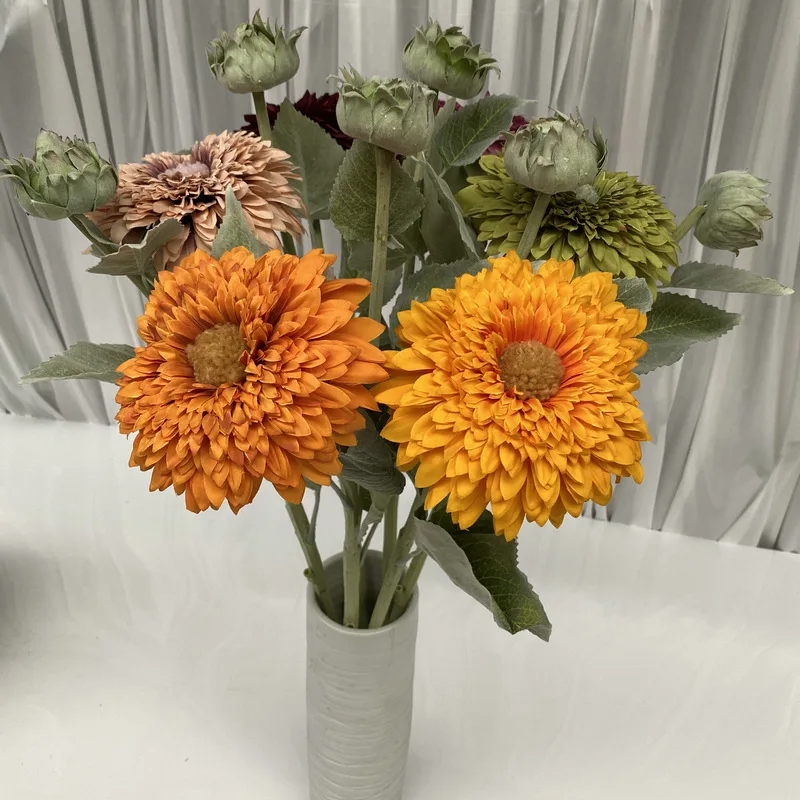2 başkanları Ev Çiçek Düzenleme Dekorasyon Düğün Parti Fotoğraf Sahne için Yapay İpek Çiçek Şube Ayçiçeği 