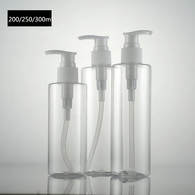 200ml 250ml 300ml 24 adet / grup Boş Şeffaf Doldurulabilir PET Şişe Plastik Şampuan losyon beyaz pompa şişeleri Şeffaf Kaplar