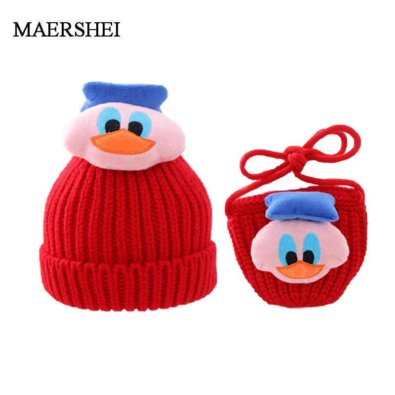 2020 Marka Yeni Bebek Çocuk Kız Erkek Kış sıcak Örgü Şapka çanta Katı Sıcak Sevimli Güzel Ördek Bere Kap Hediyeler