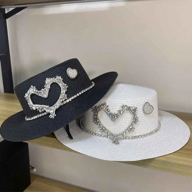 2022 DIY yazlık hasır şapkalar Kadınlar İçin güneş şapkası Sahil Tatil plaj şapkası Aşk Taklidi Aksesuarları Düz Şapka Geniş Ağızlı
