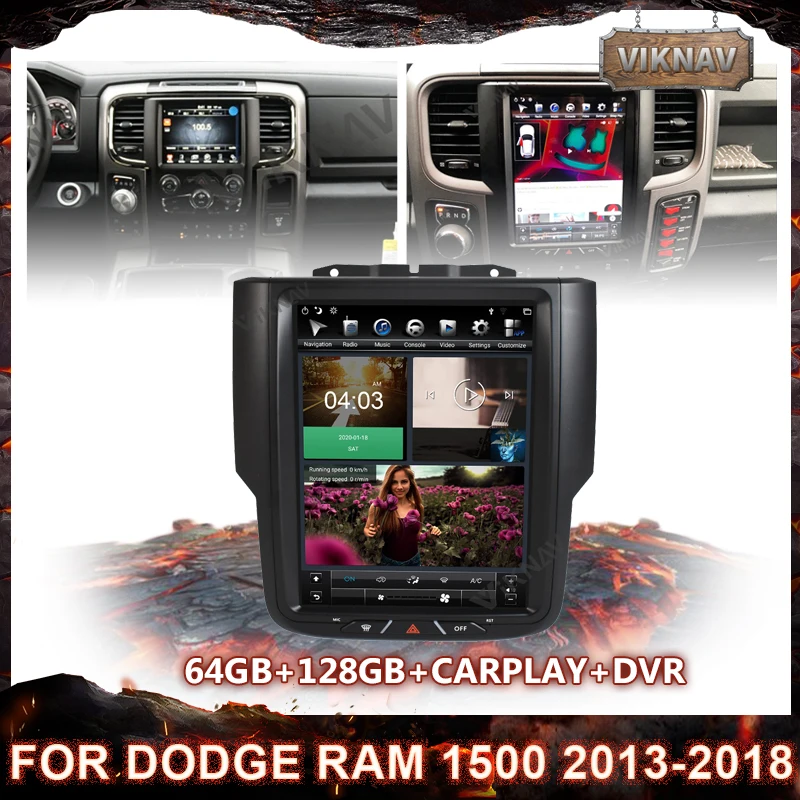 2Din PX6 Dikey dokunmatik Ekran Android 1600*1200 Araba Radyo GPS Navigasyon Dodge RAM 1500 2013-2018 İçin Multimedya Oynatıcı Carplay
