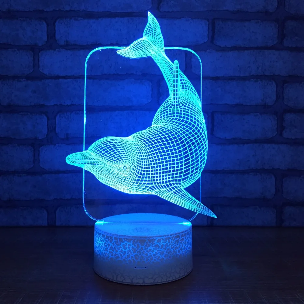 3D USB LED Lamba Yunuslar Balık Odası Dekor 7 Renk Değişimi Görsel Yanılsama 3D Gece Lambası Çocuklar İçin Arkadaş Hediye