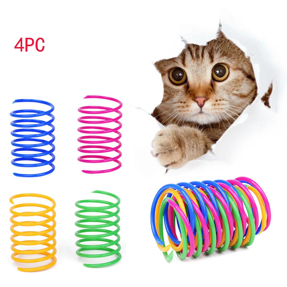 4 Adet Kedi Renkli Bahar Oyuncaklar Yaratıcı Plastik Esnek Kedi Bobin Oyuncak Kedi İnteraktif Oyuncak Kedi Komik Oyuncaklar evcil hayvan aksesuarları Seti