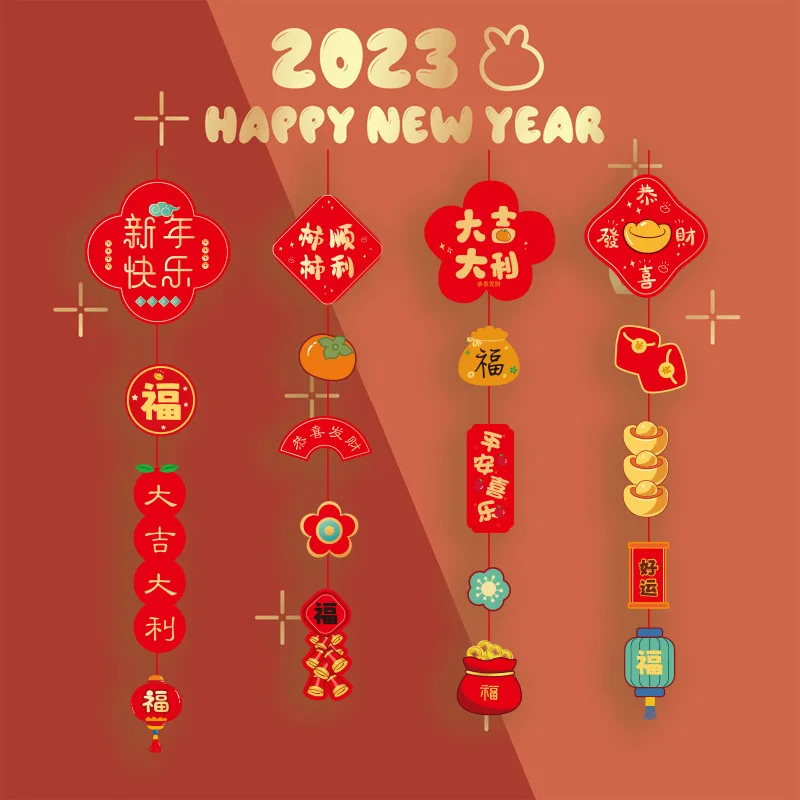 4 adet / takım Bahar Festivali Asılı 2023 Yeni Yıl Afiş Bayrak Şanslı Nimet Asılı DIY Çin Yeni Yılı Dekorasyon Ev Partisi için