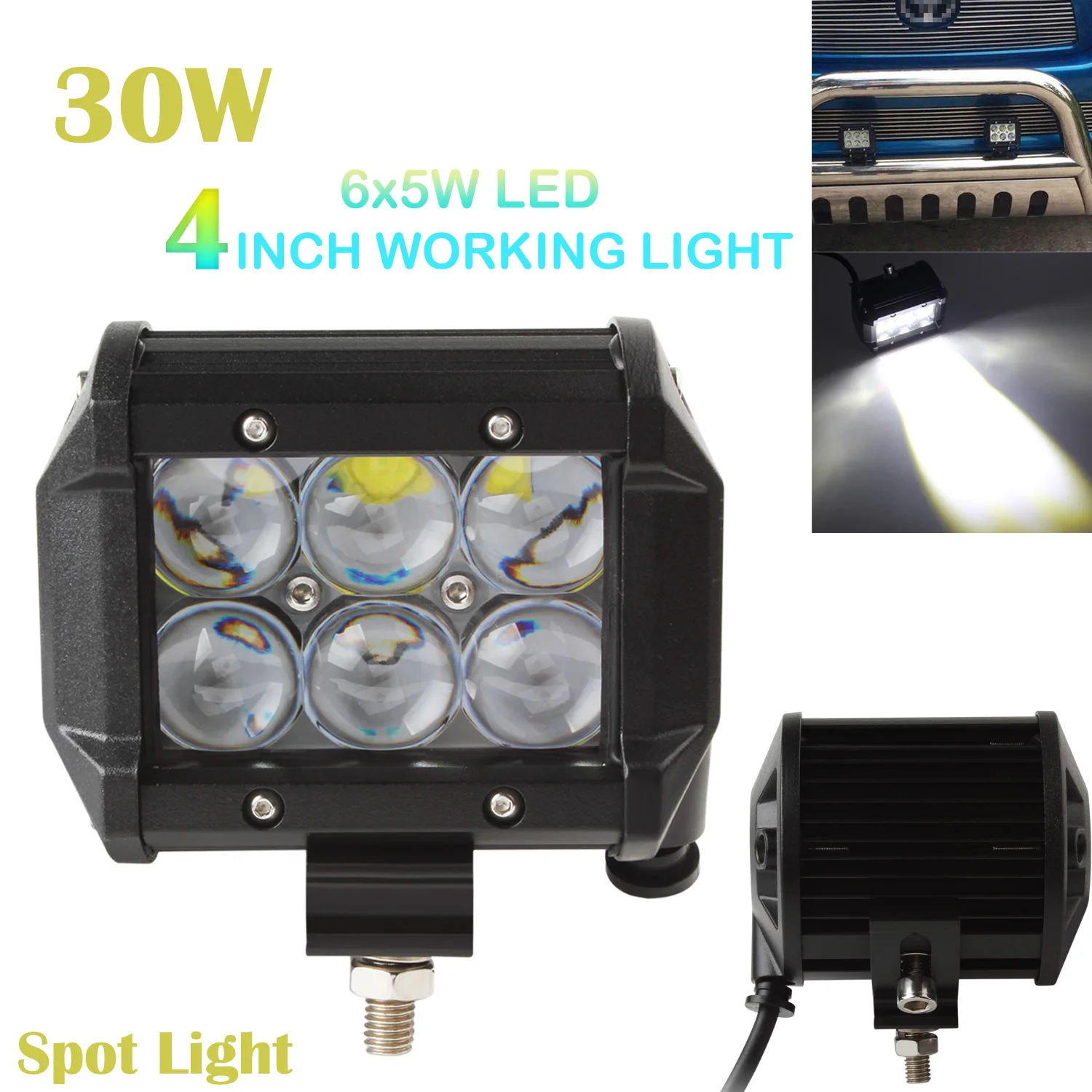 4 İnç Araç 30W 2550LM 4WDLED çalışma spot ışık çubuğu beyaz ışık 6000K 6 Leds 4WD ATV Off-road SUV sürüş lambası araba araçlar için