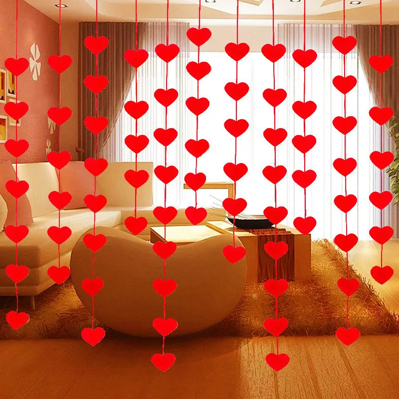 5 takım Kırmızı Kalp Garland dokunmamış Aşk Perde DIY Sevgililer Günü Asılı Dize Romantik Düğün Dekorasyon Evlilik Odası Dekor