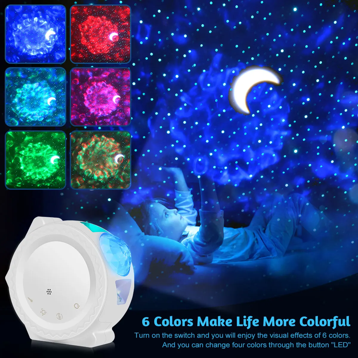 6 Renk Okyanus Sallayarak Işık Yıldızlı Gökyüzü Projektör LED Bulutsusu Bulut Gece Lambası 360 Derece Rotasyon Gece İşığı Lambası Çocuklar için DA
