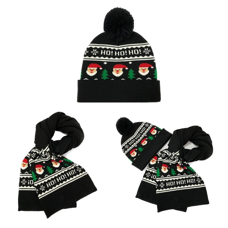 68UA 1 paketi Santa Şapka / Eşarp / Set Siyah Akrilik Santa Şapka Unisex Konfor noel şapkaları Klasik için Noel Yeni yıl Tatil