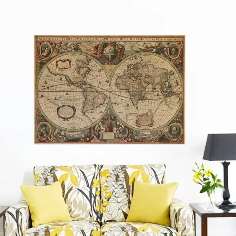 71x50 cm Retro Vintage Eski Küre Dünya Haritası Mat Kahverengi Kağıt Afiş Ev Dekor