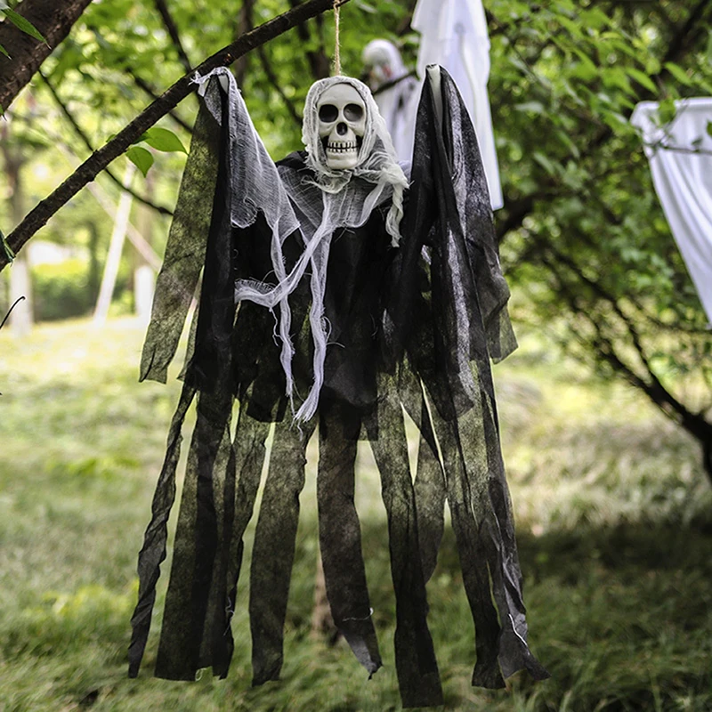 90cm Cadılar Bayramı Asılı Kafatası Hayalet Perili seramik karo Korku Sahne Cadılar Bayramı Partisi Kolye Ev Kapı Çubuğu Dekor