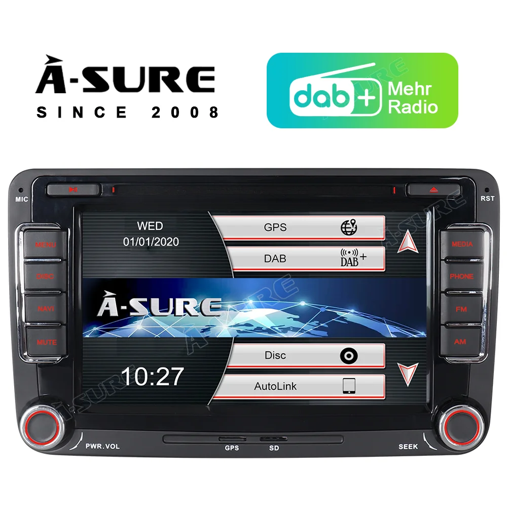 A-Sure 2 Din Araba otomobil radyosu Stereo DVD RDS USB Dahili DAB+ Navigasyon VW PASSAT B6 Golf 5 6 Tiguan Touran Polo Skoda