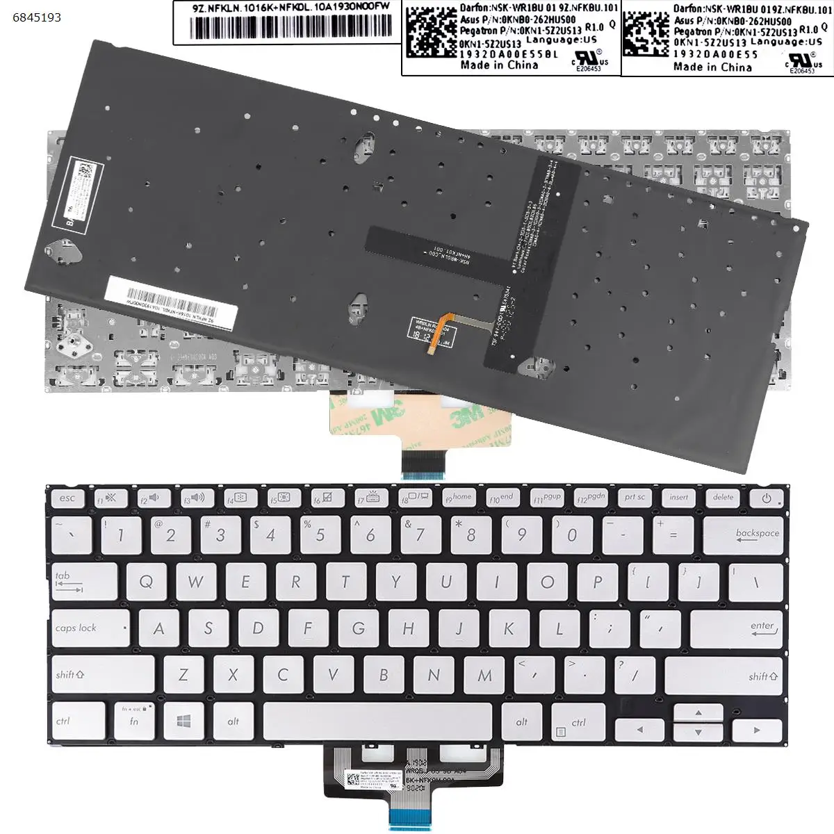 ABD dizüstü Klavye asus ZenBook için UX433FA UX433FN GÜMÜŞ Arkadan Aydınlatmalı