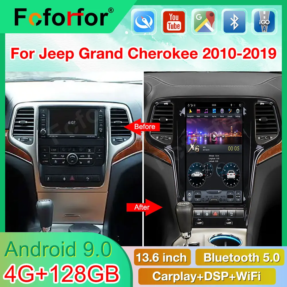 Android 9.0 4 + 128G PX6 Tesla Ekran Araba Multimedya Oynatıcı Jeep Grand Cherokee 2010-2020 İçin GPS Navigasyon Otomatik Stereo Kafa Ünitesi