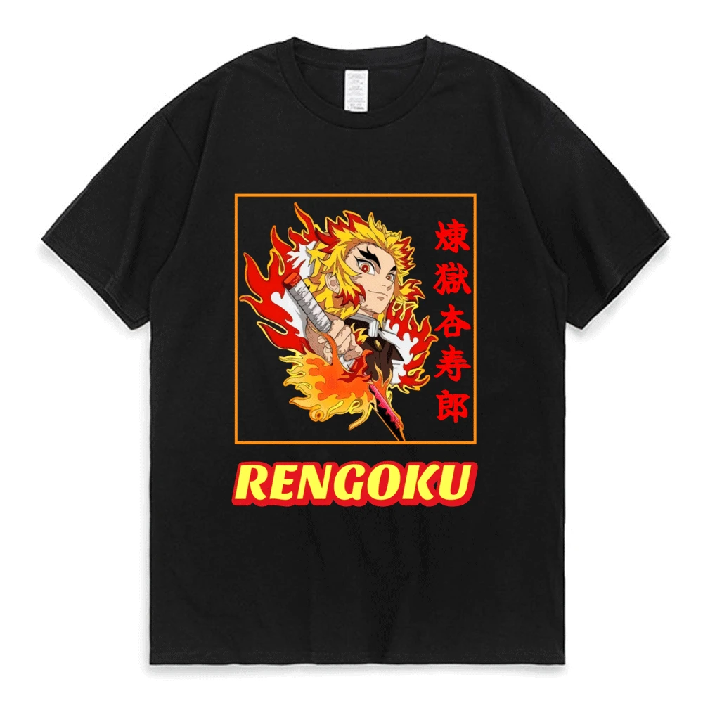 Anime iblis Avcısı Rengoku T Shirt Erkek Kadın Kimetsu Hiçbir Yaiba Tişörtleri Karikatür Tanjiro Inosuke Zenitsu Nezuko Tee Kısa Kollu