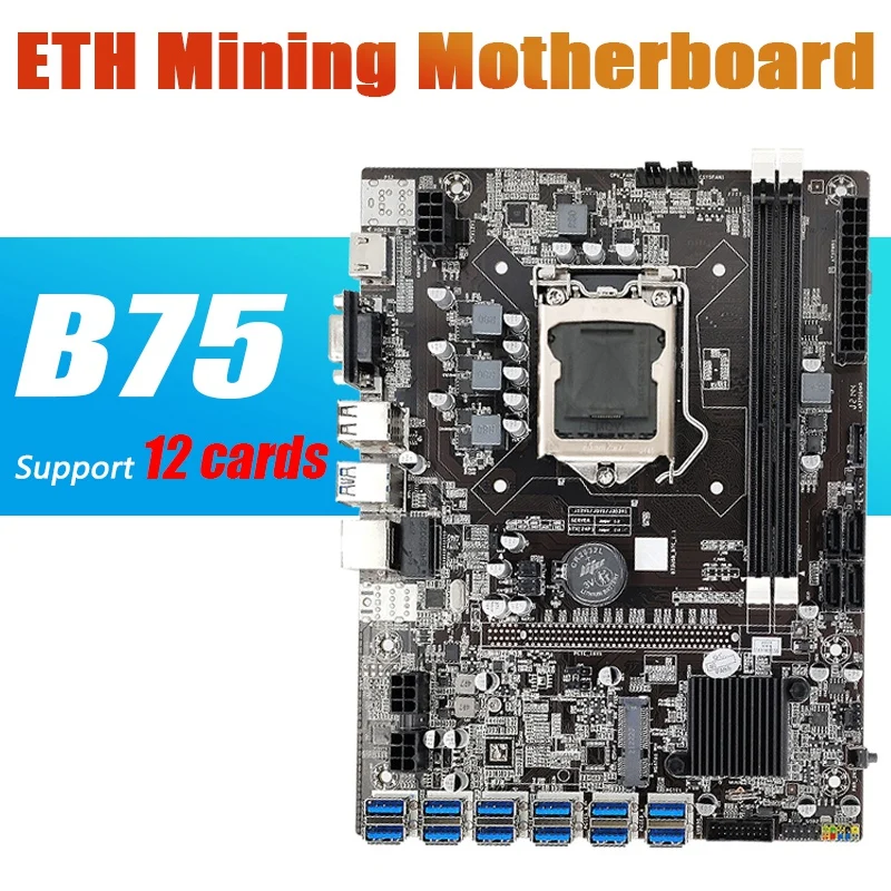 B75 ETH Madencilik Anakart 12 PCIE USB Adaptörü LGA1155 MSATA Desteği 2XDDR3 RAM B75 USB BTC Madenci Anakart