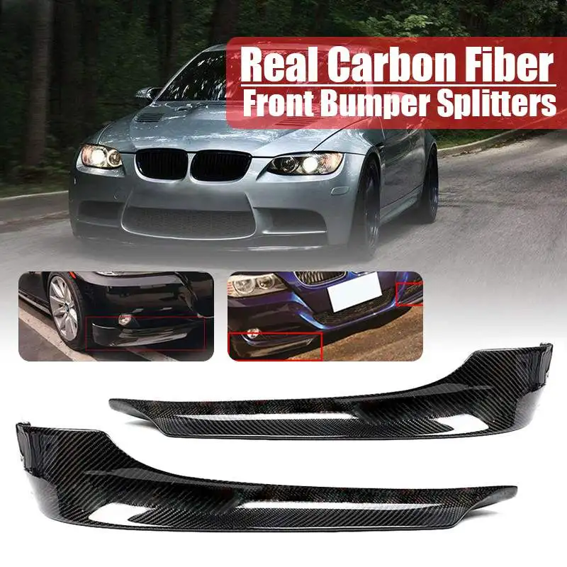 Bir Çift Gerçek Karbon Fiber Araba Ön Tampon Bölücülerin Dudak Fin Hava Bıçağı Otomatik Vücut BMW E90 E91 3 SERİSİ 4DR Sedan 2009-2011