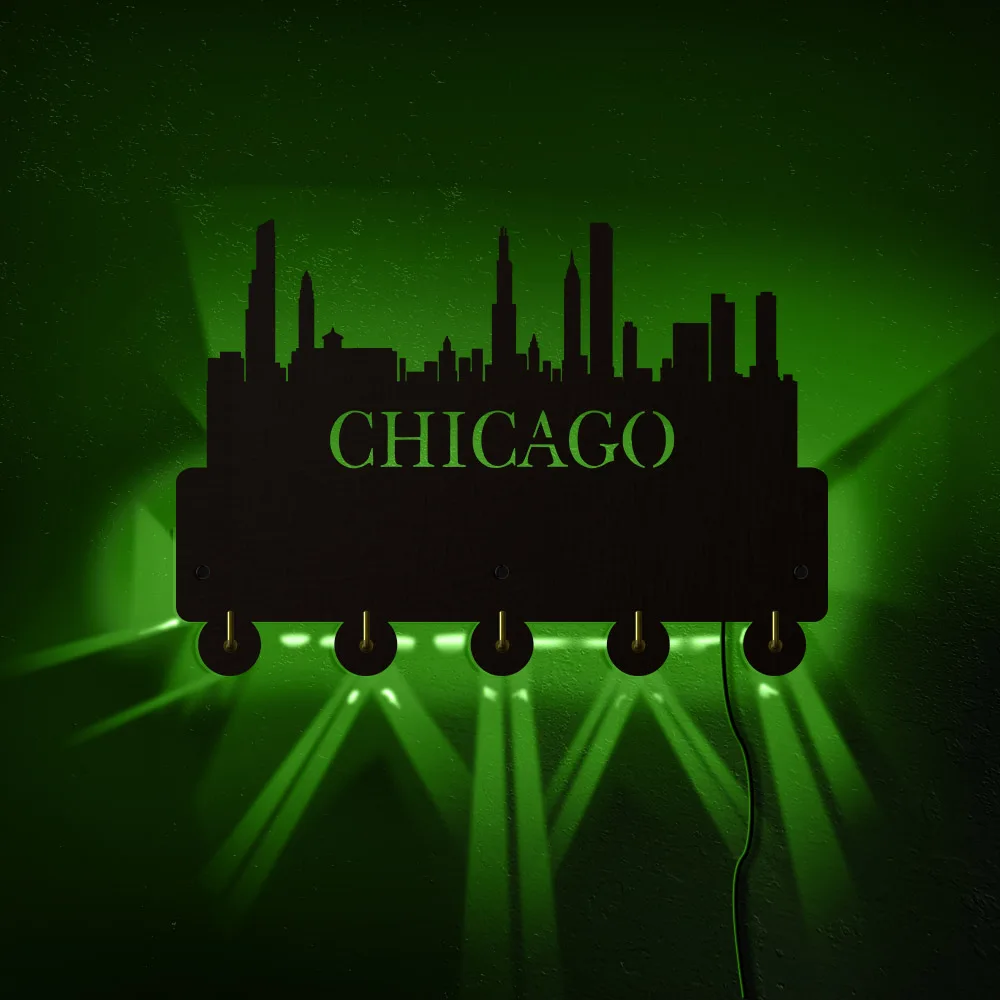 Chicago Skyline ceket kancaları Cityscape Rüzgarlı Şehir Anahtarlık RGB LED Işıklı Duvar Sanatı Ev Dekor Uzaktan Kumanda Ev Askı