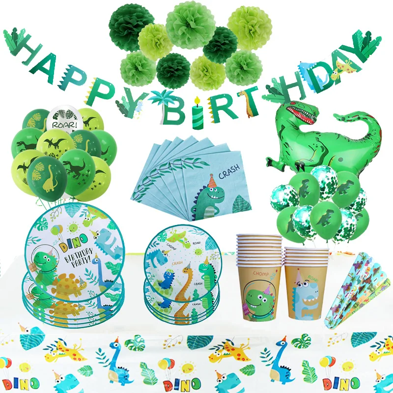 Dinozor Parti Malzemeleri Mutlu Doğum Günü Afiş Kağıt Pates Dino Balonlar Çocuklar Çocuk Doğum Günü Partisi Dekorasyon Safari Jungle Parti