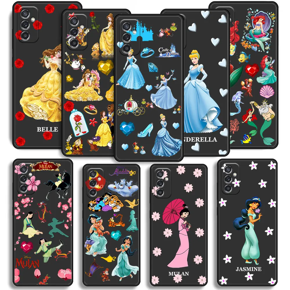Disney Elsa Belle Ariel Yasemin Mulan Çapa Zırh Kılıfı için Samsung Galaxy M11 M12 M32 M23 M52 M51 M22 M33 5G Siyah Celular