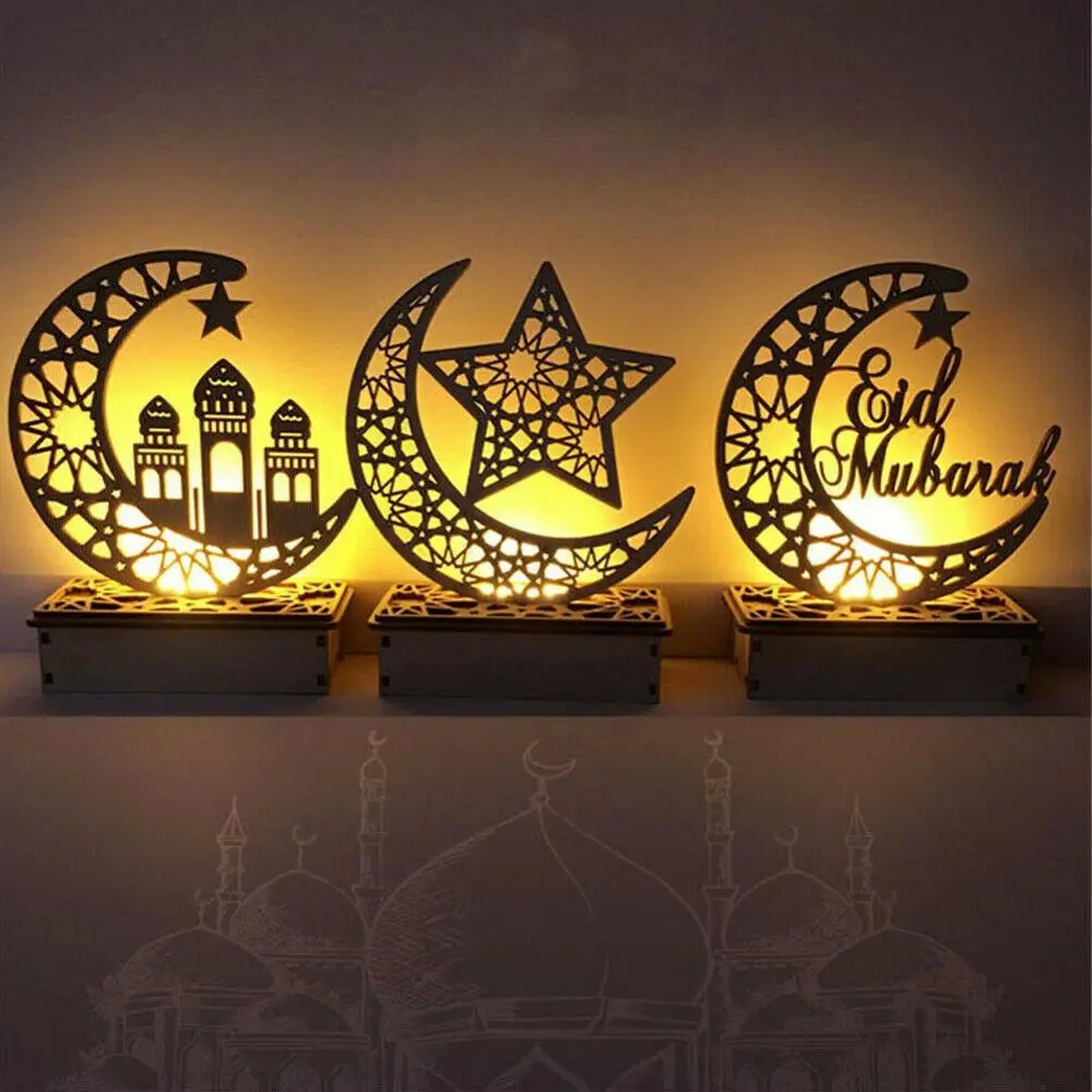 DIY Mübarek Ay Yıldız LED Ahşap Ay lambası Led dize ışık Festivali Saray Dekoratif aydınlatma Müslüman İslam Eid Mubarak