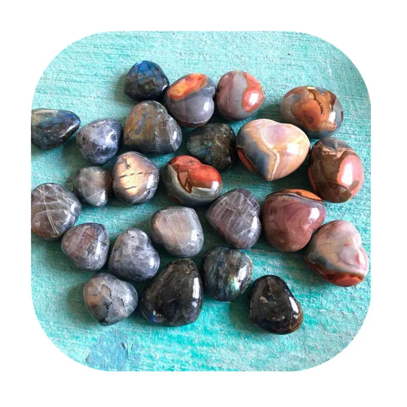 Doğal Renkli okyanus taş kuvars kristalleri kalp şeklinde reiki taşlar ve kristaller ev bahçe dekorasyonu hediye için