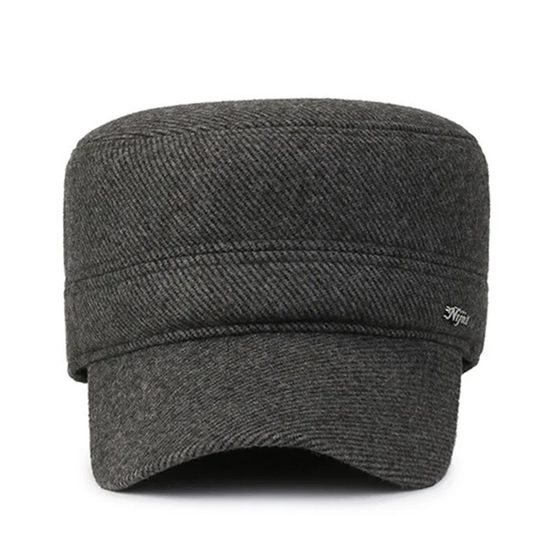 Erkek Düz Kap 2022 Kış Yeni Peluş Kalınlaşma Sıcak Askeri Şapka Soğuk Geçirmez Earmuffs Şapkalar Erkekler İçin Kamyon Şoförü Kapakları Baba Kış Şapka