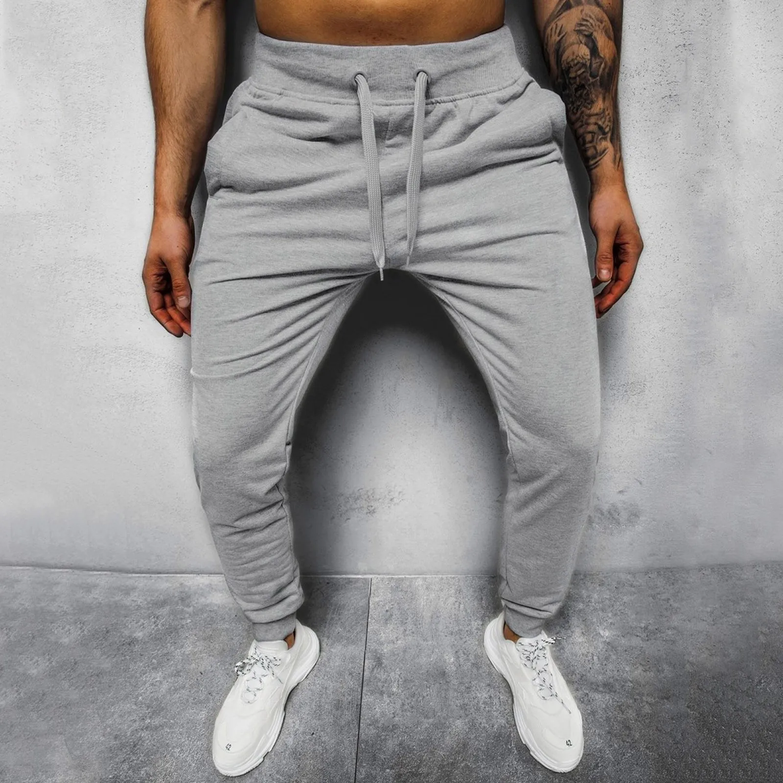 Erkek Rahat Hip Hop Pantolon Bağcıklı Parça manşet Düz Renk egzersiz pantolonları cepli