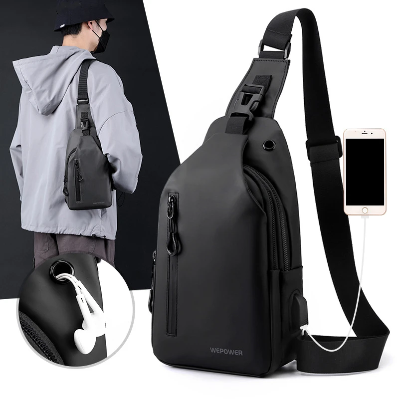 Erkekler Anti Hırsızlık Göğüs Çantası omuz çantaları USB Şarj Crossbody Paketi Okul Kısa Seyahat Messenger Çanta erkek Deri Paketi