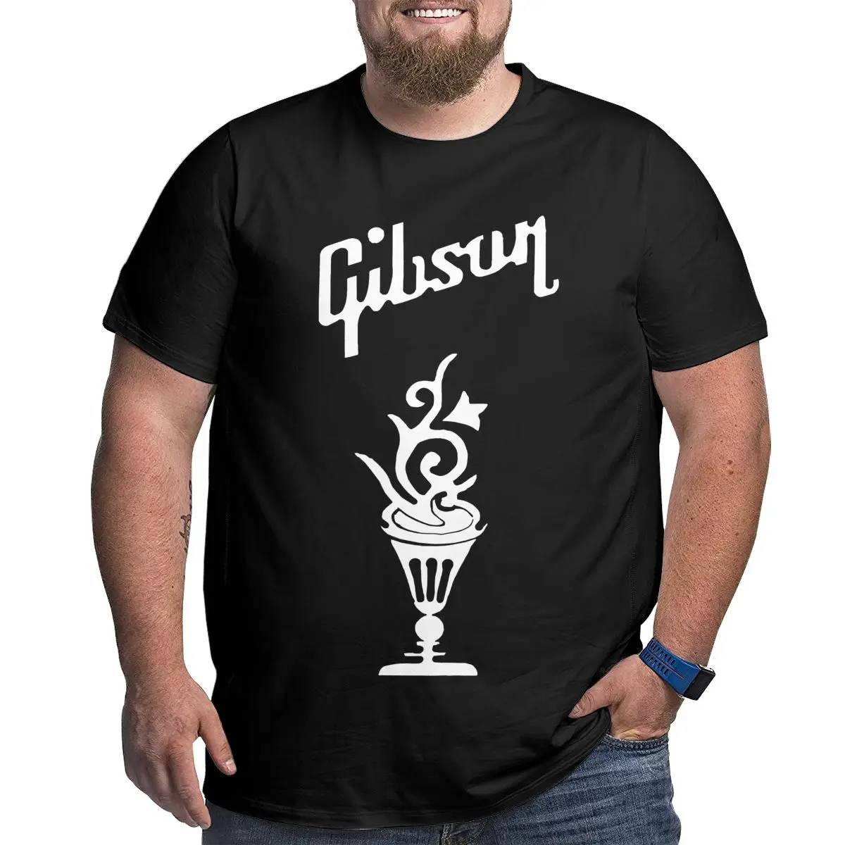 Gibson Şekli Fincan Beyaz Logo Marka Pamuk Gömlek Erkek Giyim Egzersiz Üstleri Büyük Boy T-shirt Artı Boyutu