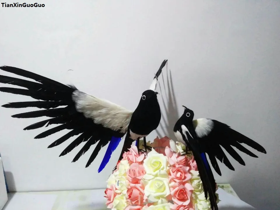 güzel tüyler magpies kuş bir büyük ve bir küçük yayılma kanatları kuş sert model pervane, ev bahçe dekorasyonu hediye s1340