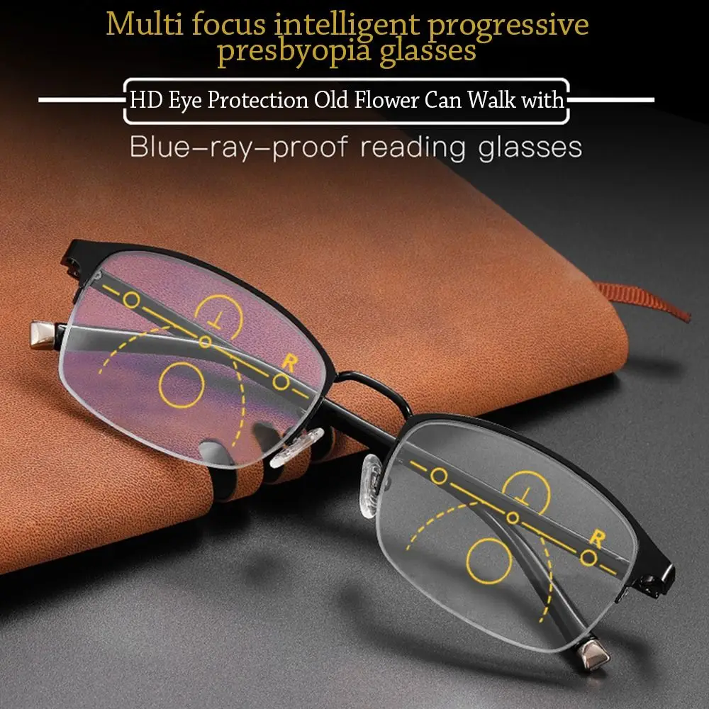 Ilerici Multifokal okuma gözlüğü yarım çerçeve Anti - mavi ışık bilgisayar gözlük Ultra hafif gözlük erkekler kadınlar için