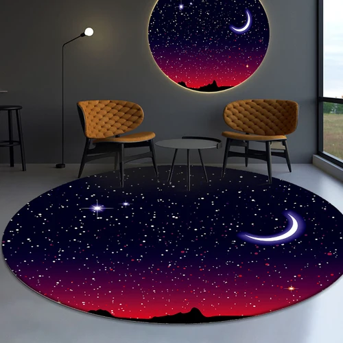 Iskandinav tarzı gece gökyüzü ay geometrik sanat kaymaz yuvarlak mat yatak odası oturma odası yuvarlak mat ev dekorasyon mat