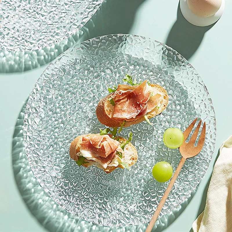 Iskandinav Yaratıcılık cam tabak Buz Doku Yemek Tabağı Kek Tatlı Yemekleri Otel Restoran Servis Tepsisi Ev meyve salatası tabağı