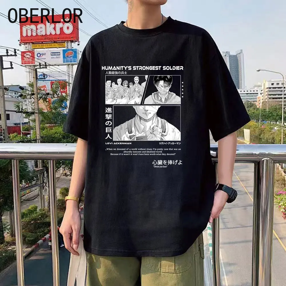 Japon animesi Titan Levi Ackerman Erkek T-shirt Yaz Harajuku Eren Yaeger Moda Erkek T Shirt Büyük Boy Spor Tarzı