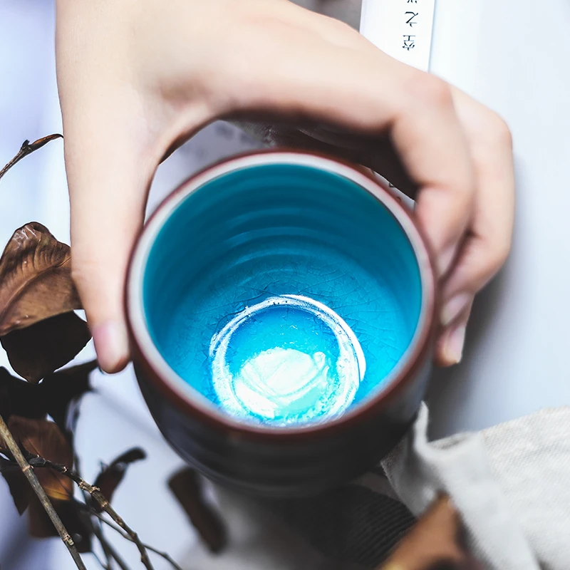 Japon Seramik Buz Çatlak Sır Mavi Çay Içme El Retro Düz Ev Şarap Bardağı kupalar kupa bardak