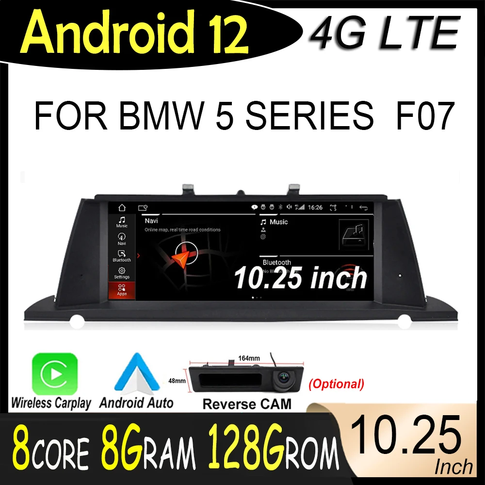 Kablosuz Carplay 10.25 İnç Android 12 Araba Radyo GPS Navigasyon Video Oynatıcı BMW 5 Serisi İçin F07 GT CIC NBT Sistemi