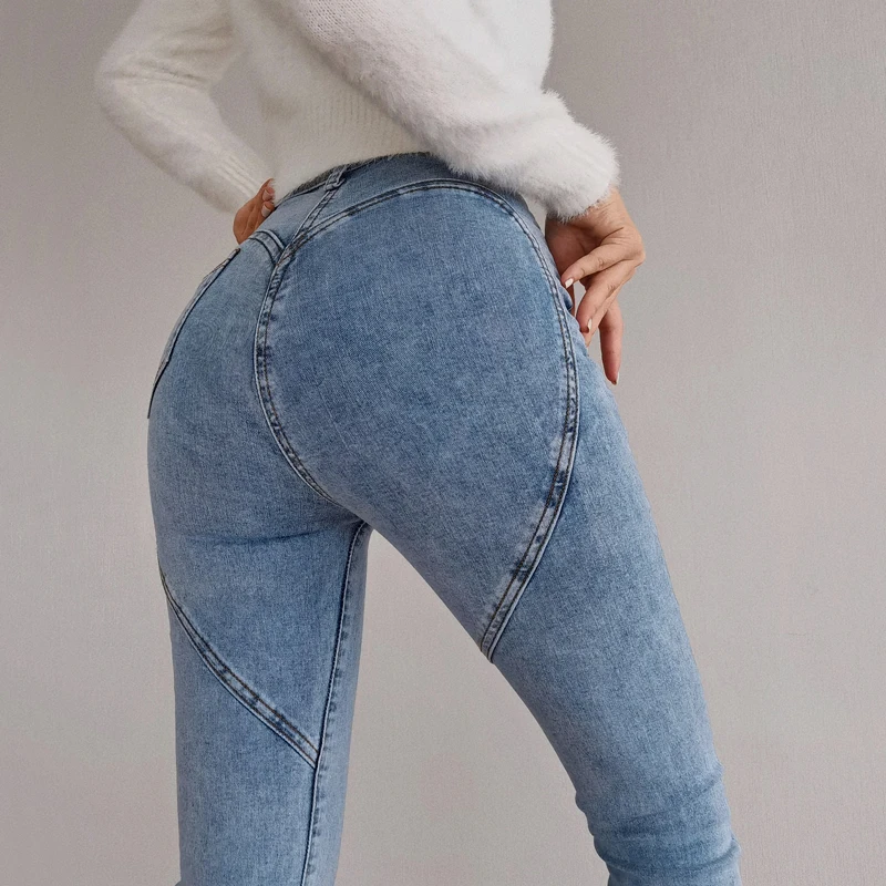 Kadınlar yüksek katlı yüksek streç ayak bileği kesim Curvy Tasarım Skinny Jeans Eğimli Cep Skinny Jeans