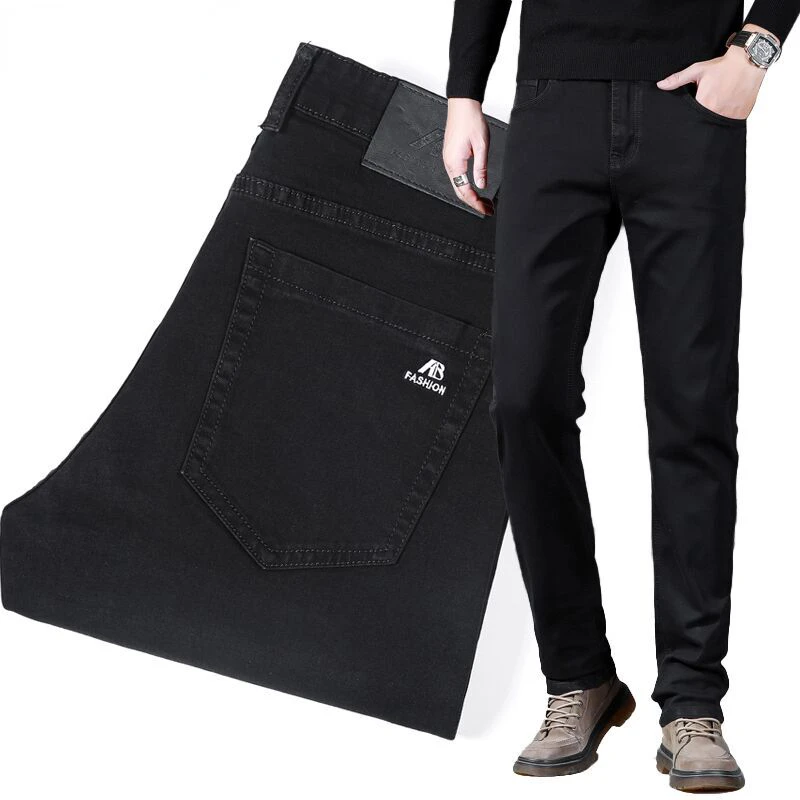 Klasik erkek Siyah Slim fit Kot Iş Rahat Küçük Düz Kot Pantolon Erkek Marka Artı Boyutu 42 44 46 Pantolon