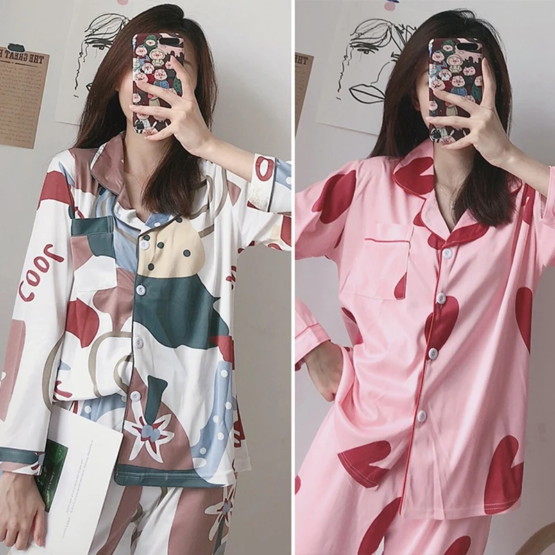 Kore Versiyonu Uzun Kollu Hırka Karikatür Rahat Pijama kadın Ev Hizmeti