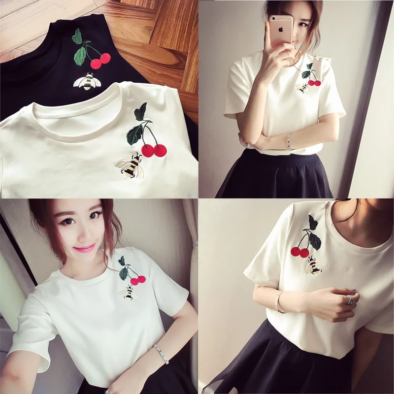 Kore yaz beyaz tişört kadın yeni Harajuku tarzı kısa kollu gevşek ve çok yönlü üst