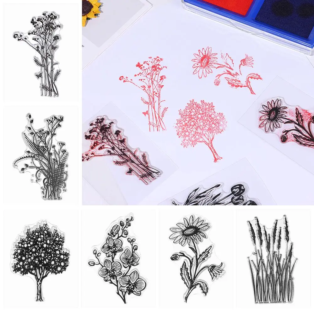 Kırtasiye DIY Şeffaf El Yapımı Çiçek Pullar Lastik Damga Çiçek ve Bitki Karalama Defteri Dekorasyon